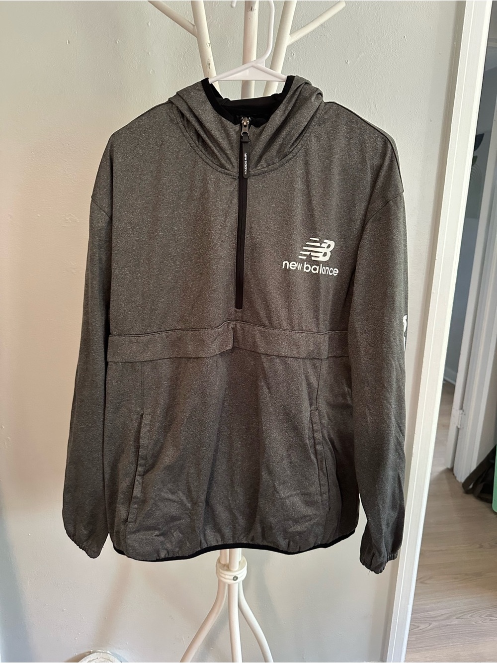 New Balance Charcoal Hooded Half-Zip Rain Pullover